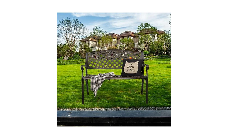 Slickblue Outdoor Cast Aluminum Bench with Mesh Backrest and Seat Surface for Comfortable Seating