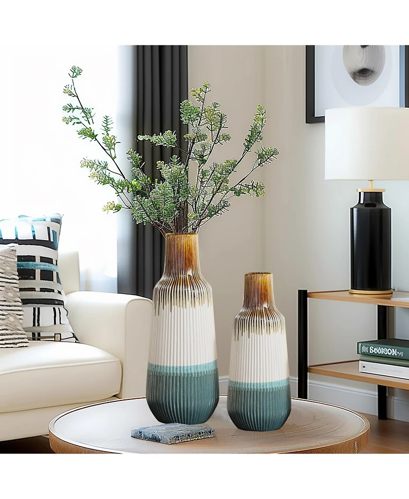 LuxenHome Earth Tones Ombre Stoneware Vase