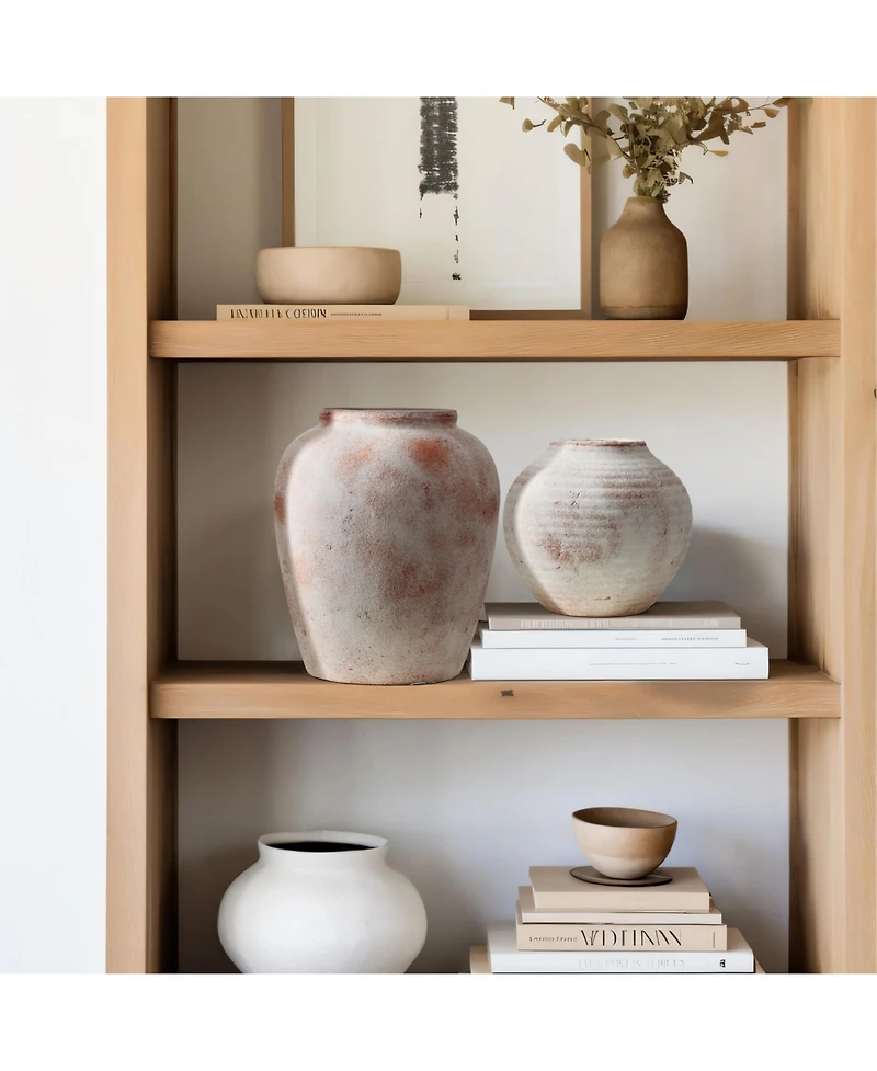 LuxenHome Marble Brown and White 7.5-Inch Tall Terracotta Vase