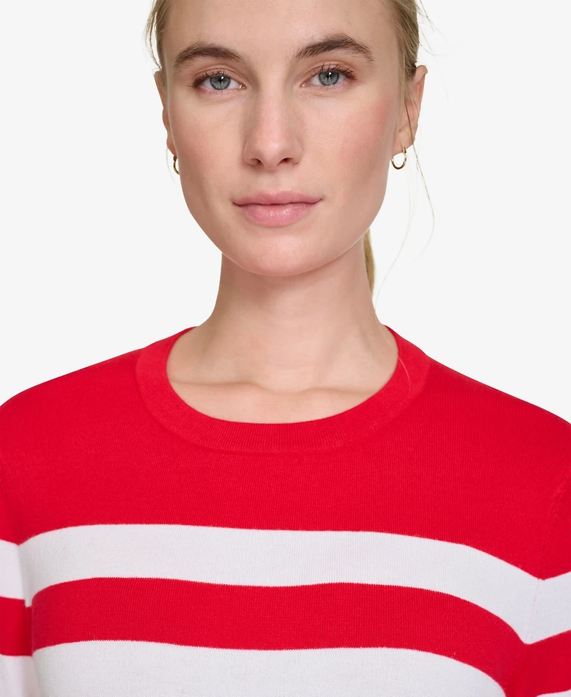 Nautica Jeans Women's Crewneck Stripe Sweater with Button Sleeve