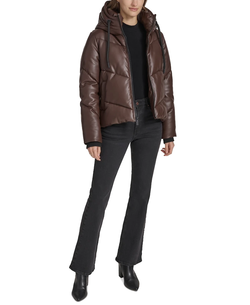 Andrew Marc Sport Women's Faux-Leather Hooded Puffer Jacket