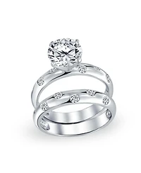 Bling Jewelry Etoile Cubic Zirconia 2CTW Cz Band Ring Set .925 Sterling Silver