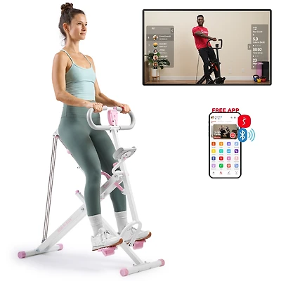 Sunny Health & Fitness Pink Row-n-Ride Plus, Squat Assist Rower, 330LBs Capacity and Free Access to SunnyFit App