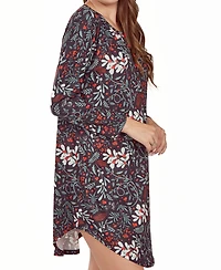 iCollection Plus Long Sleeve Ultra Soft Floral Print Sleepshirt Nightgown