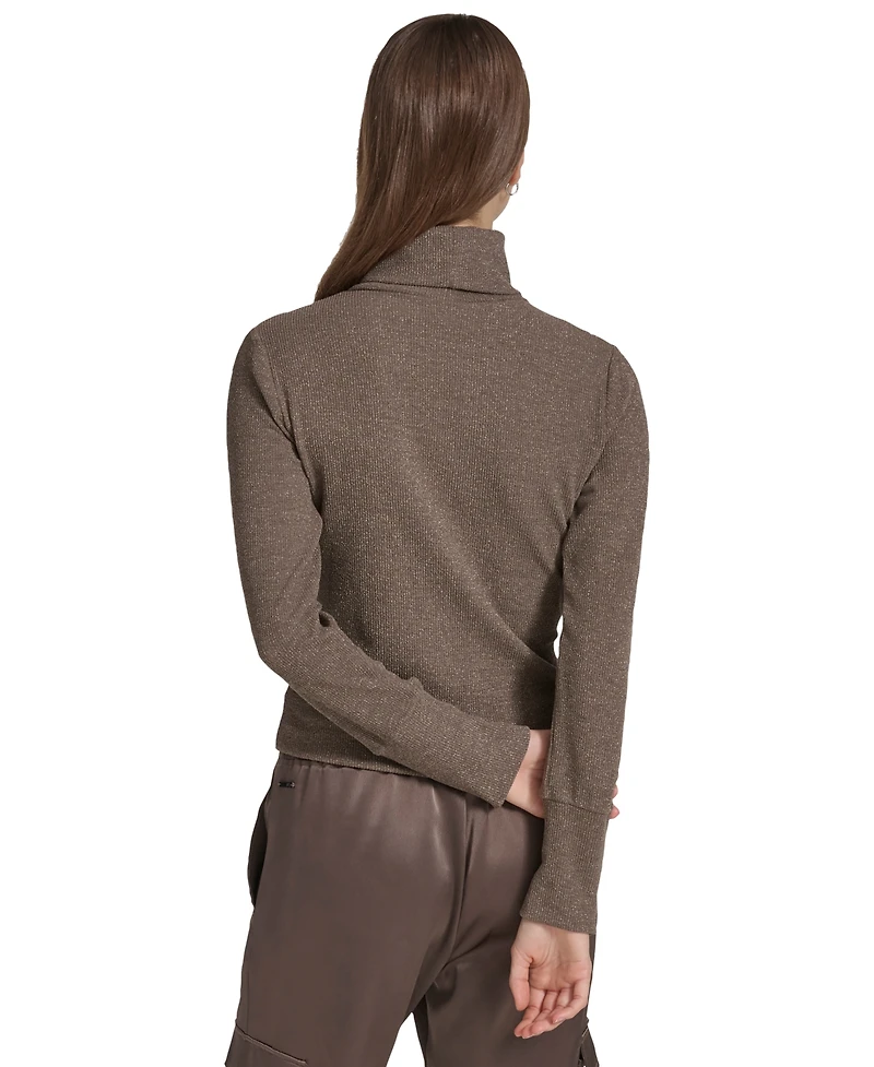 Andrew Marc Sport Women's Metallic Ribbed Turtleneck Top