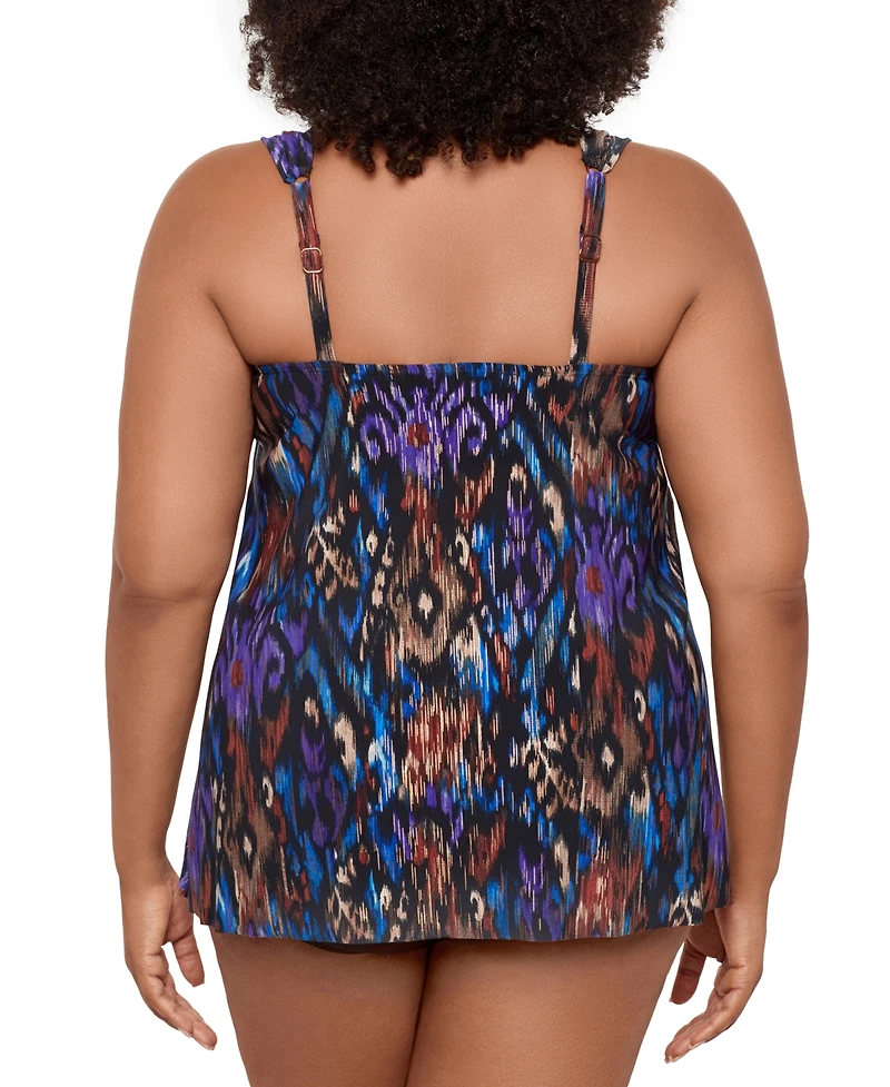 Miraclesuit Plus Size Razzle Dazzle Asymmetrical-Drape Tankini Top