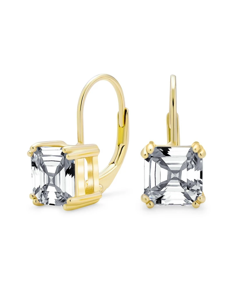 Bling Jewelry Classic Jewelry 4 Ctw Solitaire Square Cubic Zirconia Cz Royal Asscher Cut Drop Earrings Gold Plated Sterling Silver