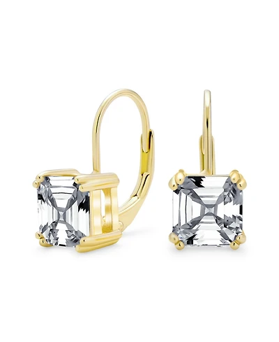 Bling Jewelry Classic Jewelry 4 Ctw Solitaire Square Cubic Zirconia Cz Royal Asscher Cut Drop Earrings Gold Plated Sterling Silver
