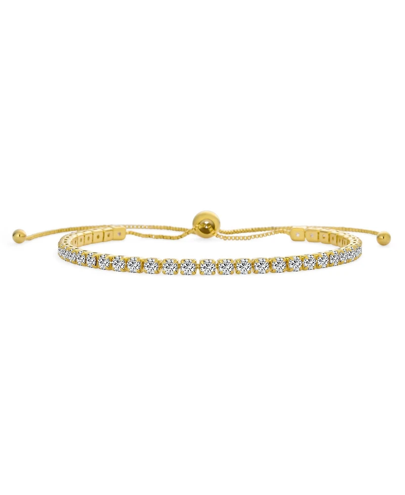 Bling Jewelry Thin Delicate Round Cubic Zirconia Cz Tennis Bracelet Slide Bolo Bracelet Adjustable Sliding Ball Clasp Bracelet Yellow Gold Plated