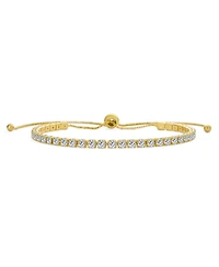 Bling Jewelry Thin Delicate Round Cubic Zirconia Cz Tennis Bracelet Slide Bolo Bracelet Adjustable Sliding Ball Clasp Bracelet Yellow Gold Plated