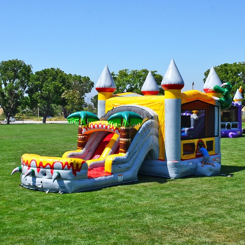 JumpOrange T-Rex Commercial Grade Bounce House Water Slide with Pool for Kids and Adults (with Blower), Basketball Hoop, Wet Dry Combo, Outdoor, Big I