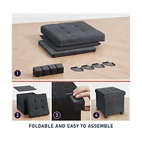 Ornavo Home Foldable Tufted 15 Inch Square Linen Storage Ottoman with Legs