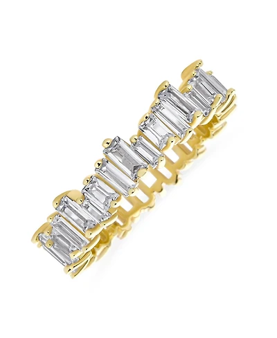 Bling Jewelry Modern Classic Cz Cocktail Statement Ring Zigzag Baguette 14K Gold Plated Silver