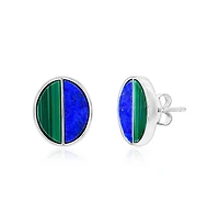 Caribbean Treasures Sterling Silver Half Malachite & Half Lapis Oval Stud Earrings