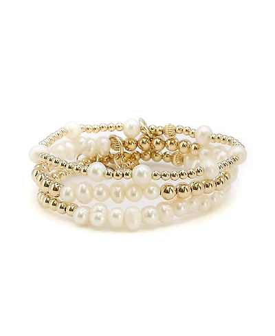 Non-Tarnishing Gold Filled Balls and Freshwater Pearl Bracelet Stack