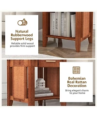 Gymax Boho Style Nightstand 3-Tier Sofa Side End Table w/ Drawer & Shelf Walnut