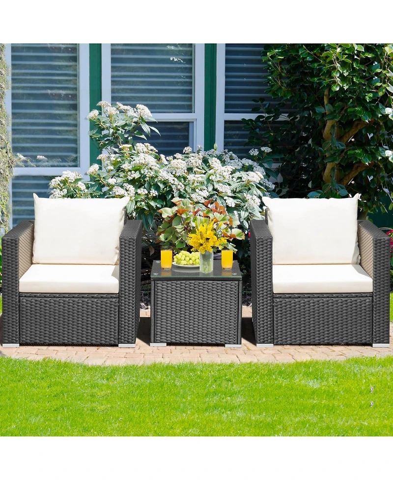 Sugift 3 Pieces Patio Wicker Conversation Set with Cushion