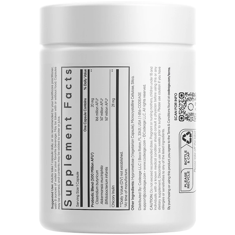 Codeage Glp-1 Probiotic+ - Live Probiotics Akkermansia, Clostridium, Bifidobacterium, Chicory Inulin Probiotic, Prebiotics & Postbiotics Supplement