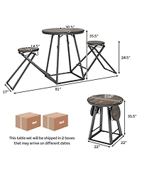3 Pieces Dining Table Set with 2 Foldable Stools for Small Space