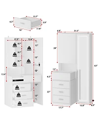 Famapy White Makeup Vanity Desk Wood Dressing Table With Sliding Top, Full-Length Mirror, Hidden Shelves, Drawers, Led Lights