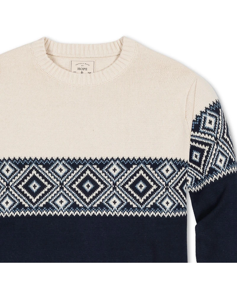 Hope & Henry Men's Crew Neck Fair Isle Sweater