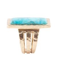 Barse Aztec Genuine Turquoise Bronze Rectangle Ring