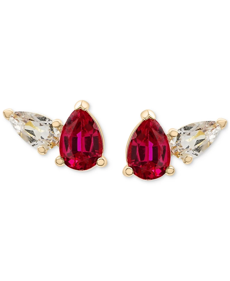 2-Pc. Set Lab-Created Ruby (1-1/2 ct. t.w.) & Lab-Created White Sapphire Pear Duo Pendant Necklace & Matching Stud Earrings in 14k Gold-Plated Sterlin