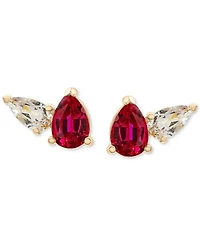 2-Pc. Set Lab-Created Ruby (1-1/2 ct. t.w.) & Lab-Created White Sapphire Pear Duo Pendant Necklace & Matching Stud Earrings in 14k Gold-Plated Sterlin