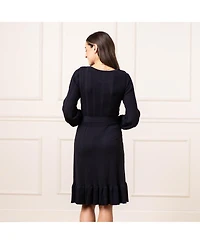 Hope & Henry Women's Organic Long Sleeve Flounce Edge Cable Sweater Dress