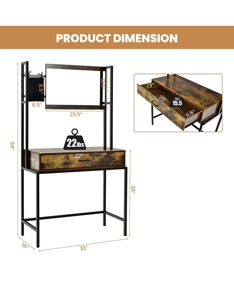 Sugift Industrial Vanity Table with 3-Position Adjustable Mirror