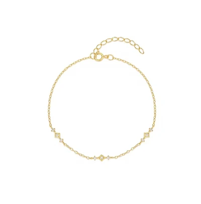 Hollywood Sensation Dainty 18K Gold Plated Sterling Silver Chain Link Bracelet with Cubic Zirconia Accents