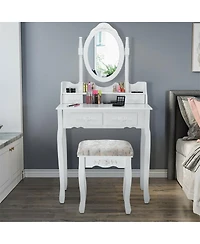 Sugift Vanity Table Set with Oval Mirror and 4 Drawers