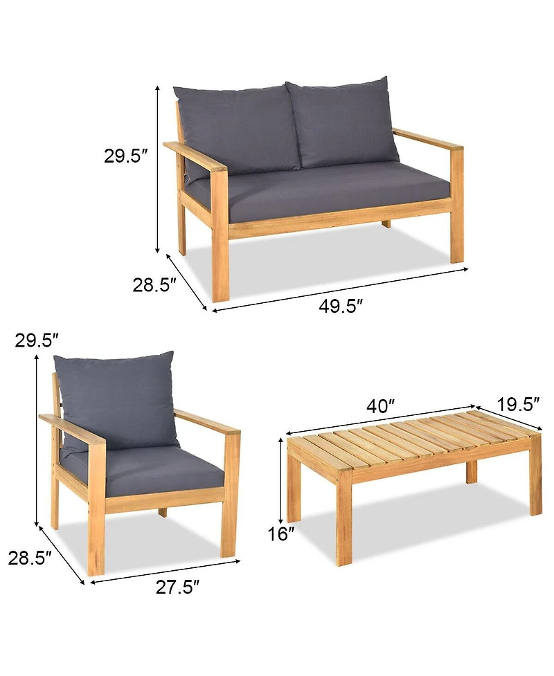 Inolait Outdoor 4 Pieces Acacia Wood Conversation Sets with Water Resistant Cushions