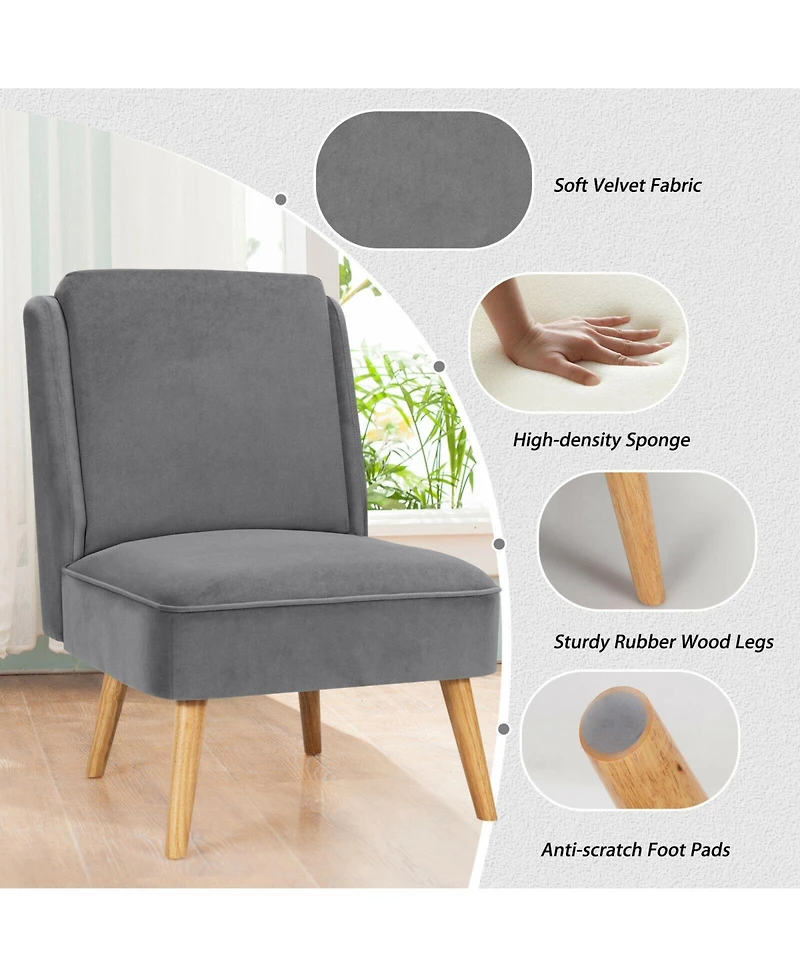 Inolait Velvet Accent Armless Side Chair with Rubber Wood Legs for Bedroom