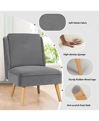 Inolait Velvet Accent Armless Side Chair with Rubber Wood Legs for Bedroom