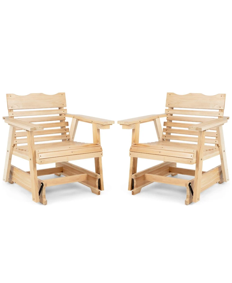 Sugift Outdoor Wood Rocking Chair with High Back and Widened Armrests
