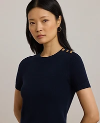 Lauren Ralph Women's Button-Trim Cotton Short-Sleeve Sweater