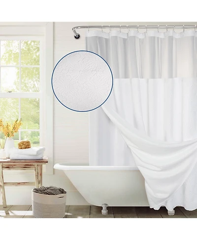 Awesome Home Starburst Water Repellent Crinkle Shower Curtain with Snap-in Liner and Hooks Set, 71"X72"