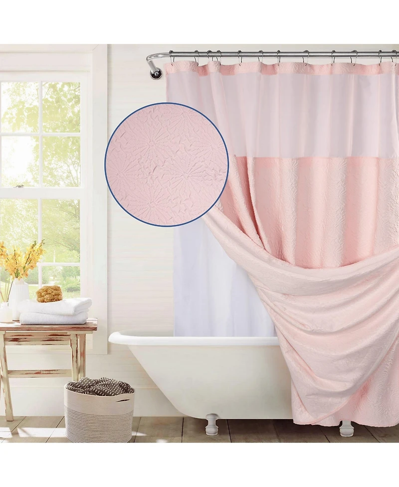 Awesome Home Starburst Water Repellent Crinkle Shower Curtain with Snap-in Liner and Hooks Set, 71"X72"