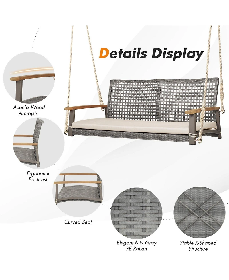 Sugift 2-Person Patio Wicker Hanging Swing Chair