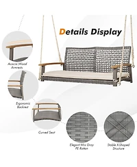 Sugift 2-Person Patio Wicker Hanging Swing Chair
