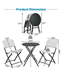Sugift 3 Pieces Patio Rattan Bistro Set with Round Dining Table and 2 Chairs