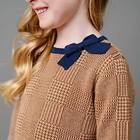 Hope & Henry Little Girls Long Sleeve Bow Detail Intarsia Sweater Dress