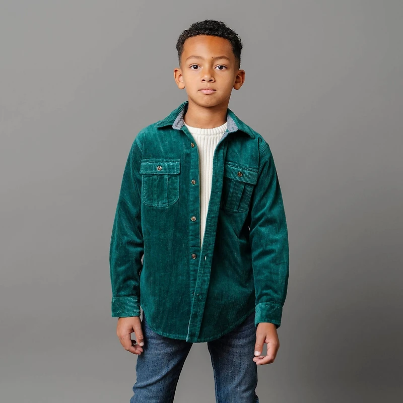 Hope & Henry Boys Long Sleeve Corduroy Button Down Shirt with Flap Pockets