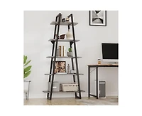 Garmin Bookshelf 5 Tier Industrial Wood, Tall Open Rustic Etagere Bookcase Ladder, Standing Display Shelves for Home Living Room Bedroom Office