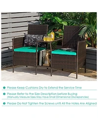 Sugift Rattan Patio Conversation Set Cushioned with Glass Table