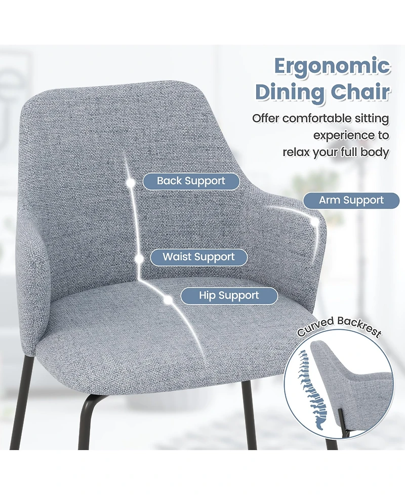 Gymax Dining Chairs Set of 2 w/ Curved Backrest Wide Seat & Armrests Durable Frame Gray