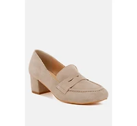 Rag & Co Astra Block Heel Suede Loafers