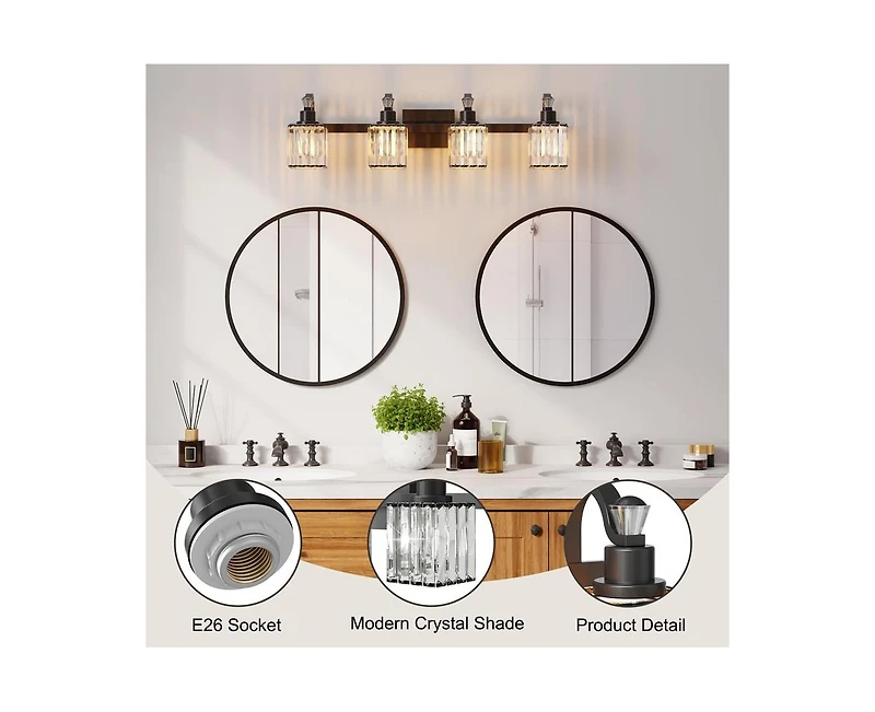 gaomon Bathroom Vanity Light Fixtures Modern Crystal Vanity Light Fixtures Over Mirror，4 Light Modern Crystal Wall Lighting with Square Shade B