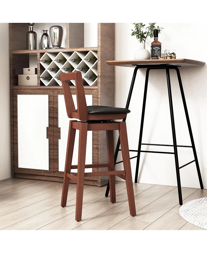 Sugift Swivel Upholstered Pu Leather Stool with Backrest and Cushioned Seat